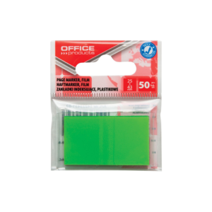 Indeksai žymekliai OFFICE PRODUCTS, 25 x 43 mm, plastikiniai, 50 lap., neoninė žalia sp.