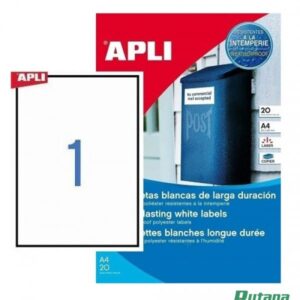 Lipnios etiketės 210 x 297 APLI 1228, atsparios aplinkai, 20 l., balta sp., - Image 1