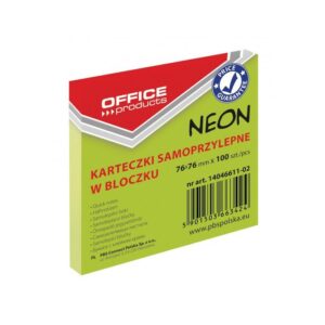 Lipnūs lapeliai OFFICE PRODUCTS 76 x 76 mm, 100 l, neon. žalia sp.